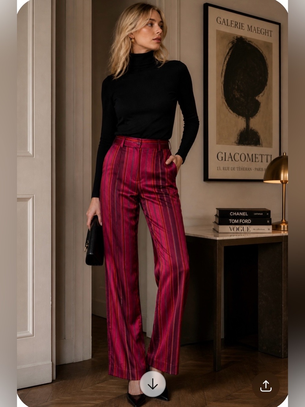Jones New York Silk Striped Pants NWT Sz8 Raspberry Red Tailored Statement Pants - Picture 8 of 8